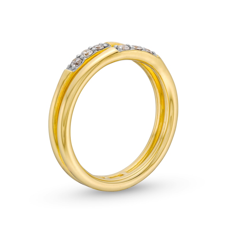 Main Image 3 of 1/6 CT. T.W. Diamond Double Row Open Shank Ring in 10K Gold - Size 7