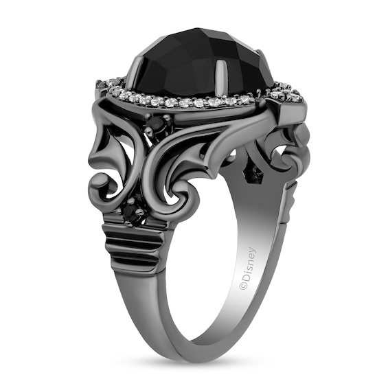 Enchanted Disney Villains Maleficent Oval Onyx and 1/5 CT. T.w. Diamond Frame Ring in Black Rhodium Sterling Silver