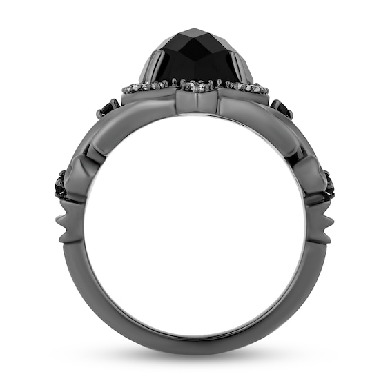 Enchanted Disney Villains Maleficent Oval Onyx and 1/5 CT. T.w. Diamond Frame Ring in Black Rhodium Sterling Silver