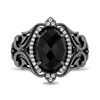 Thumbnail Image 4 of Enchanted Disney Villains Maleficent Oval Onyx and 1/5 CT. T.W. Diamond Frame Ring in Black Rhodium Sterling Silver