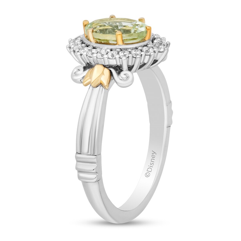 Enchanted Disney Tiana Oval Green Quartz and 1/5 CT. T.W. Diamond Frame Ring in Sterling Silver and 10K Gold