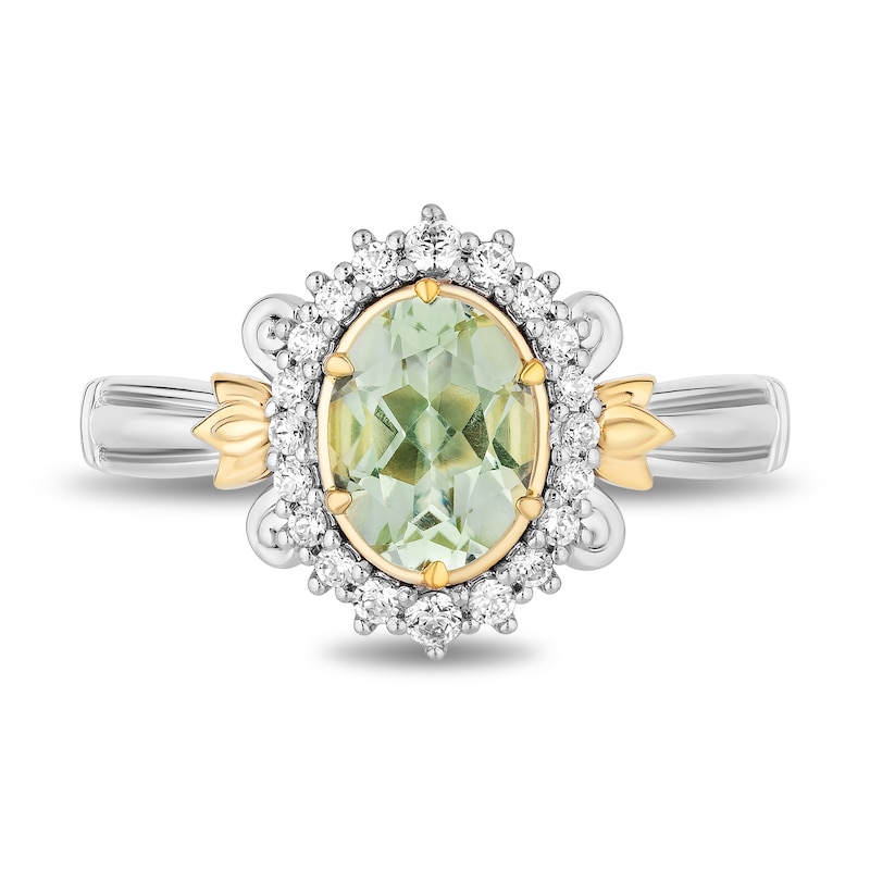 Main Image 4 of Enchanted Disney Tiana Oval Green Quartz and 1/5 CT. T.W. Diamond Frame Ring in Sterling Silver and 10K Gold
