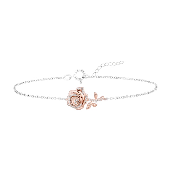 Enchanted Disney Belle 1/6 CT. T.w. Diamond Rose Bracelet in Sterling Silver and 10K Rose Gold - 9.5"