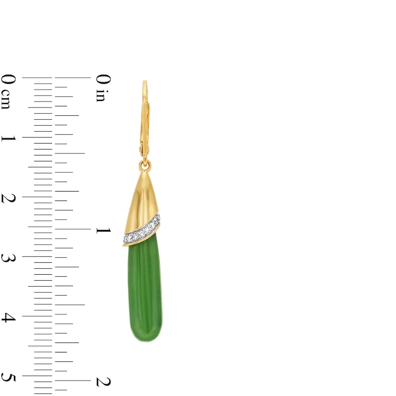 Main Image 3 of Elongated Jade and 1/10 CT. T.W. Diamond Teardrop Earrings in 10K Gold