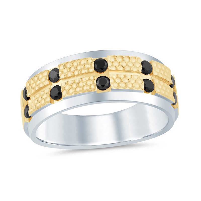 Main Image 1 of Men's 1/2 CT. T.W. Black Diamond Beaded Band in 10K Two-Toned Gold