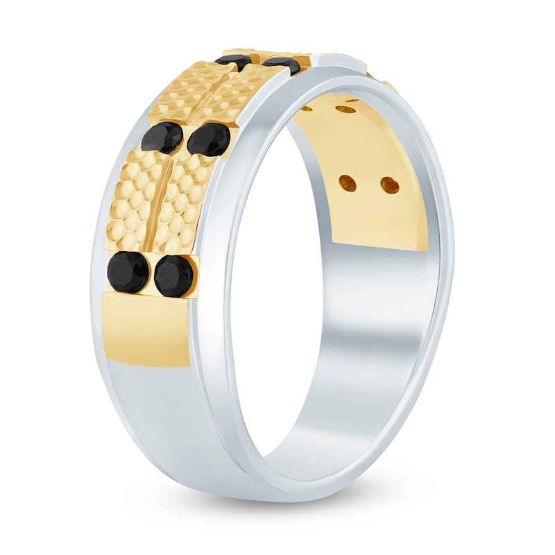 Main Image 2 of Men's 1/2 CT. T.W. Black Diamond Beaded Band in 10K Two-Toned Gold