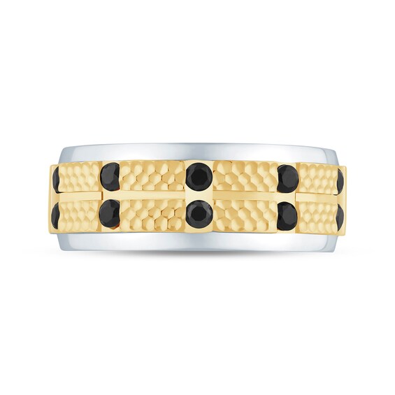 1/2 CT. T.w. Black Diamond Beaded Band in 10K Two-Toned Gold