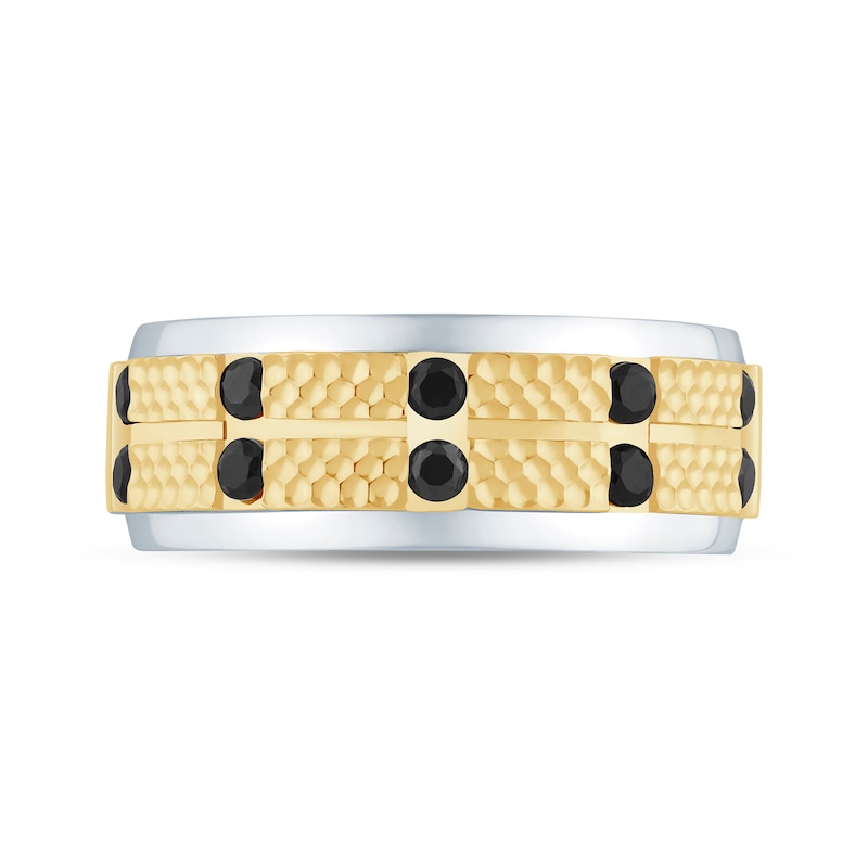 Main Image 3 of Men's 1/2 CT. T.W. Black Diamond Beaded Band in 10K Two-Toned Gold