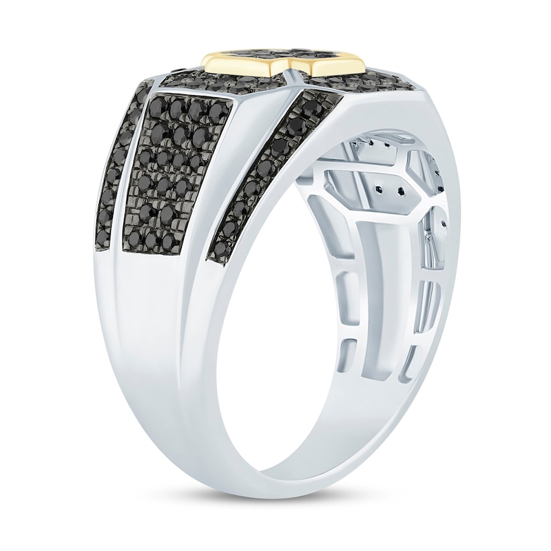 Main Image 2 of Men's 1-1/4 CT. T.W. Black Diamond Geometric Cross Ring in 10K Two-Toned Gold