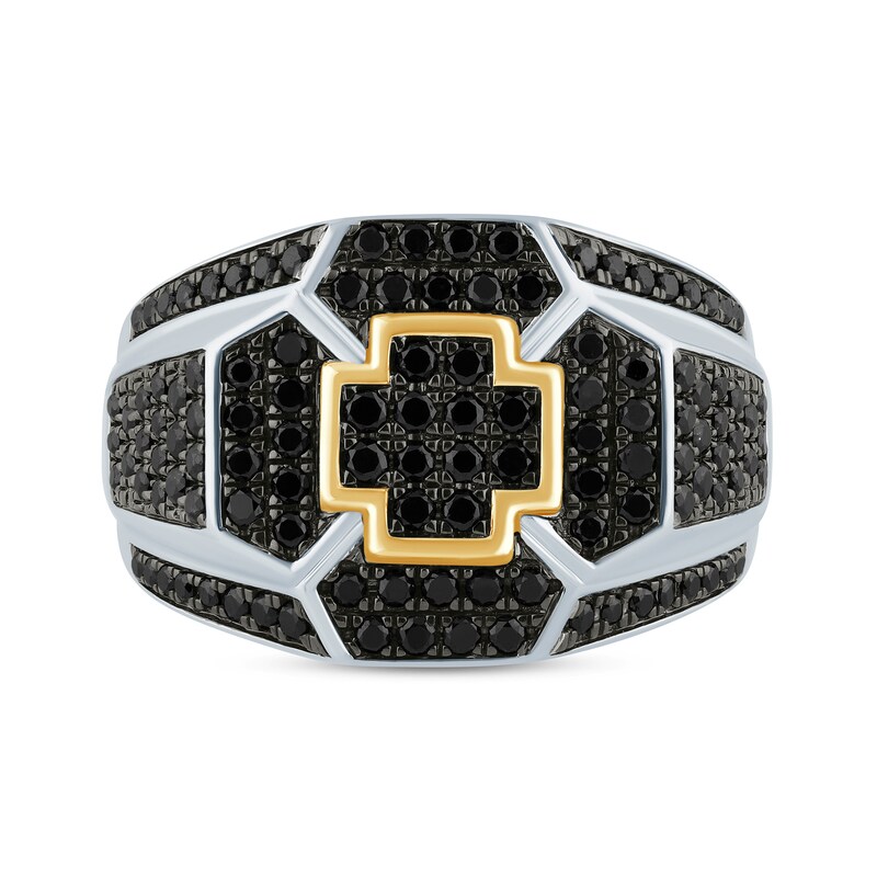 Main Image 3 of Men's 1-1/4 CT. T.W. Black Diamond Geometric Cross Ring in 10K Two-Toned Gold
