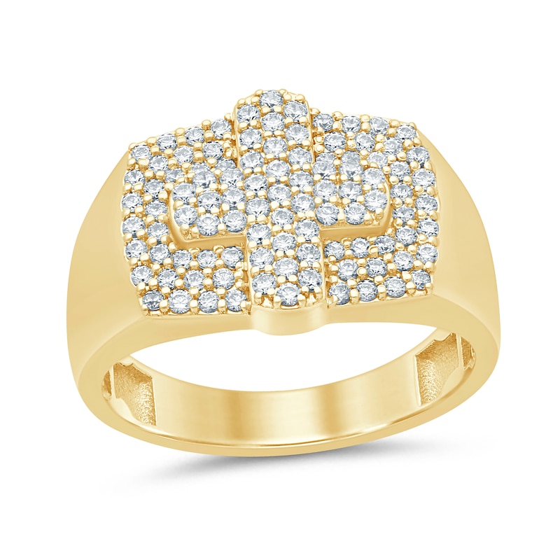Main Image 1 of Men's 7/8 CT. T.W. Diamond Raised Cross Ring in 10K Gold