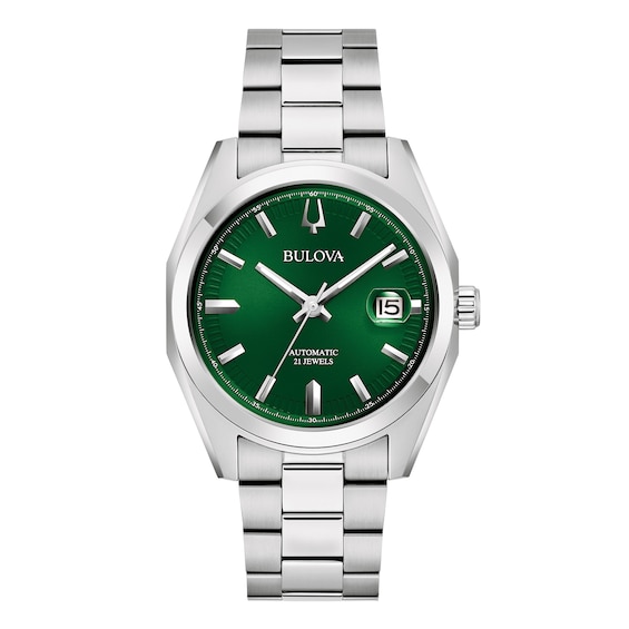 Men's Bulova Surveyor Green Dial Watch in Stainless Steel (Model 96B429)