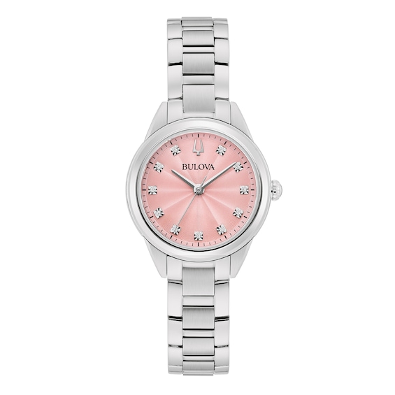 Ladies' Bulova Sutton Pink Dial and Diamond Accent Watch in Stainless Steel (Model 96P249)