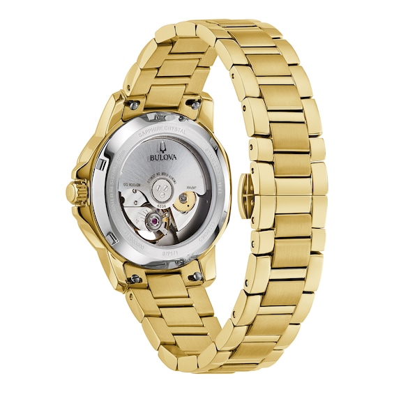 Ladies' Bulova Marine Star Black Mother of Pearl and Diamond Dial Watch in Gold-Tone Stainless Steel (Model 97P171)