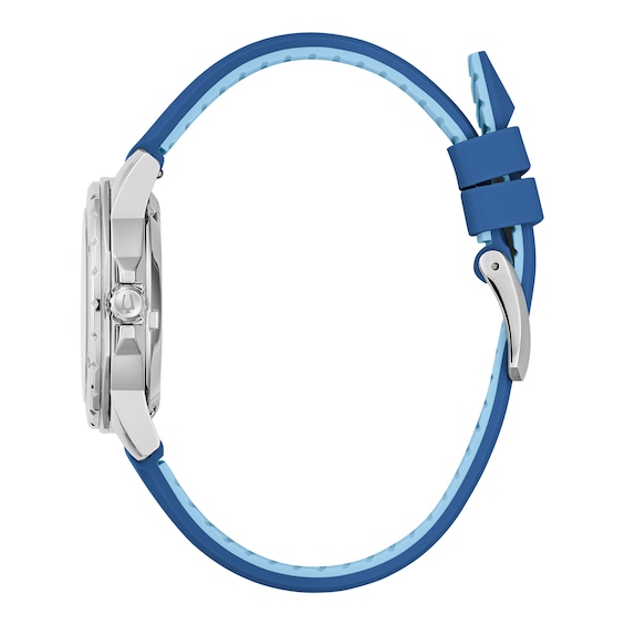 Ladies' Bulova Marine Star White Mother-of-Pearl Dial Watch with Blue Silicone Strap in Stainless Steel (Model 96L324)