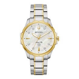 Ladies' Bulova Marine Star Mother-of-Pearl and Diamond Accent Dial Watch in Two-Tone Stainless Steel (Model 98P227)