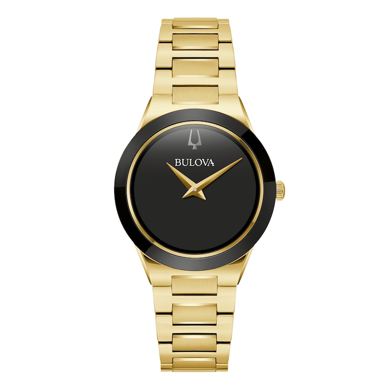 Main Image 1 of Ladies' Bulova Millennia Modern Black Dial Watch in Gold-Tone Stainless Steel (Model 97L175)