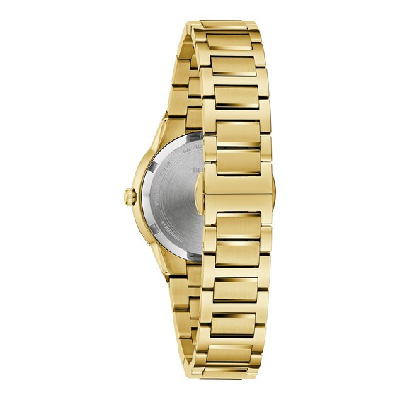 Ladies' Bulova Millennia Modern Black Dial Watch in Gold-Tone Stainless Steel (Model 97L175)