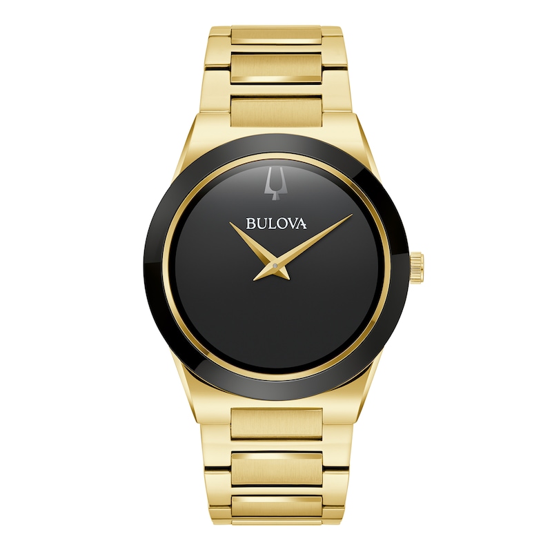 Main Image 1 of Men's Bulova Millennia Modern Black Dial Watch in Gold-Tone Stainless Steel (Model 97A183)