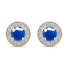 Thumbnail Image 2 of 6.0mm Blue Sapphire and 3/8 CT. T.W. Lab-Grown Diamond Frame Vintage-Style Stud Earrings in 14K Gold