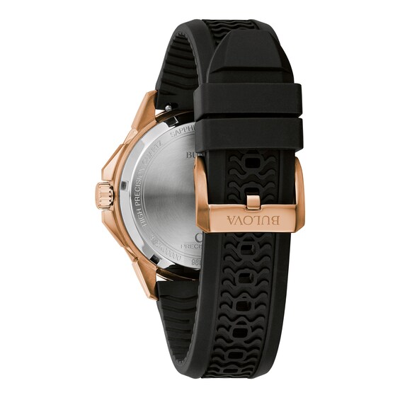 Men's Bulova Precisionist Brown Dial Watch in Rose-Tone Stainless Steel (Model 98B421)