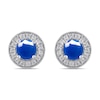 Thumbnail Image 2 of 6.0mm Blue Sapphire and 3/8 CT. T.W. Lab-Grown Diamond Frame Vintage-Style Stud Earrings in 14K White Gold