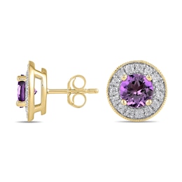 6.0mm Amethyst and 3/8 CT. T.W. Lab-Grown Diamond Frame Vintage-Style Stud Earrings in 14K Gold