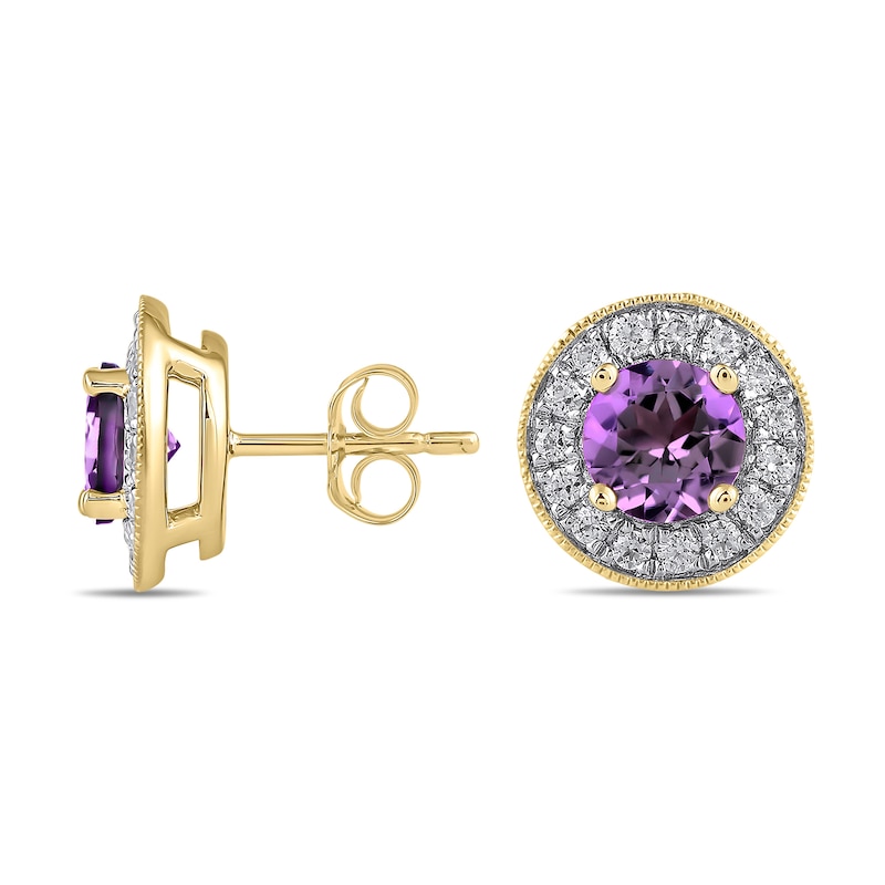Main Image 1 of 6.0mm Amethyst and 3/8 CT. T.W. Lab-Grown Diamond Frame Vintage-Style Stud Earrings in 14K Gold