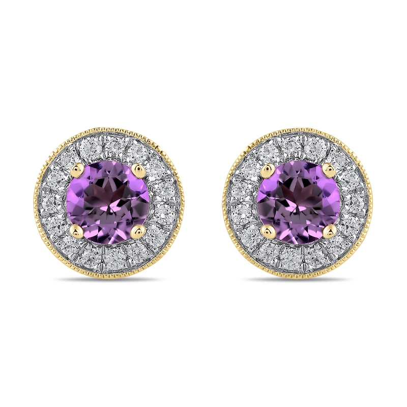Main Image 2 of 6.0mm Amethyst and 3/8 CT. T.W. Lab-Grown Diamond Frame Vintage-Style Stud Earrings in 14K Gold