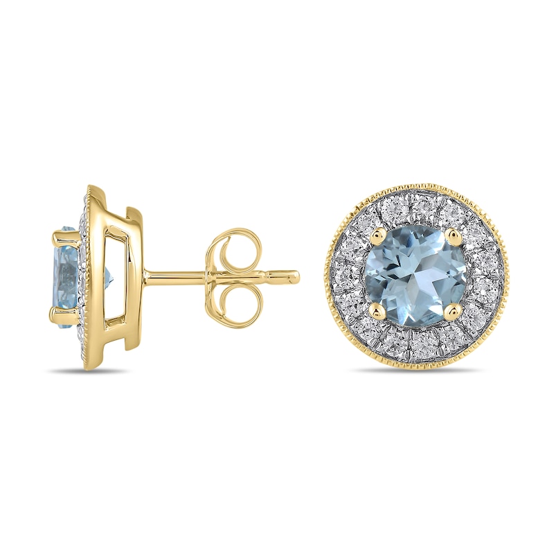 Main Image 1 of 6.0mm Aquamarine and 3/8 CT. T.W. Lab-Created Diamond Frame Vintage-Style Stud Earrings in 14K Gold