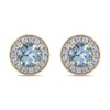 Thumbnail Image 2 of 6.0mm Aquamarine and 3/8 CT. T.W. Lab-Created Diamond Frame Vintage-Style Stud Earrings in 14K Gold