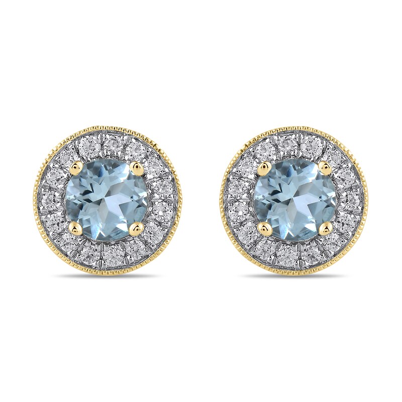 Main Image 2 of 6.0mm Aquamarine and 3/8 CT. T.W. Lab-Created Diamond Frame Vintage-Style Stud Earrings in 14K Gold