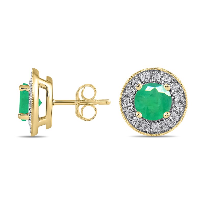Main Image 1 of 6.0mm Emerald and 3/8 CT. T.W. Lab-Grown Diamond Frame Vintage-Style Stud Earrings in 14K Gold