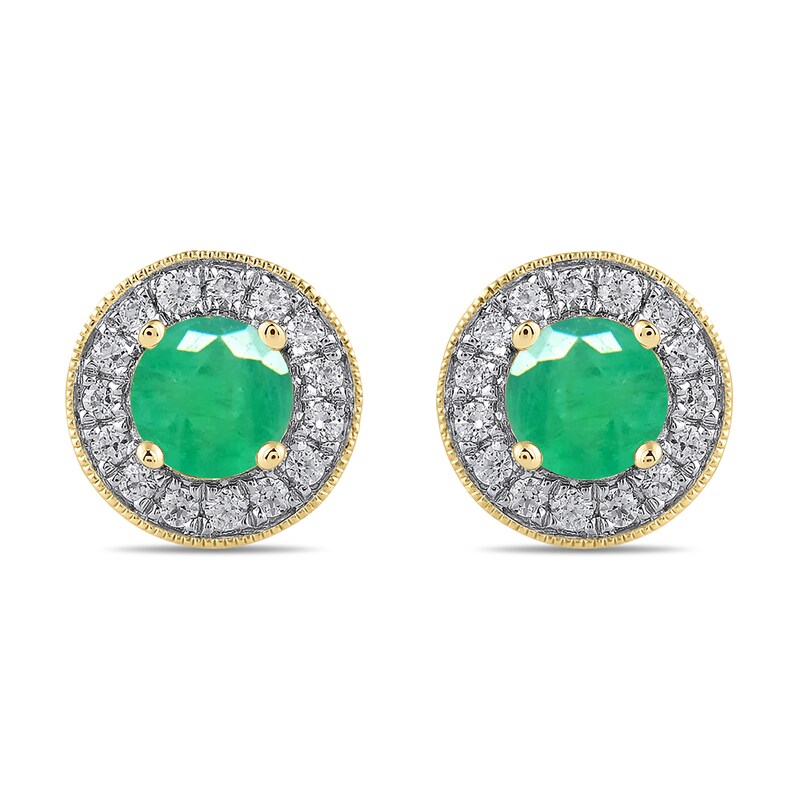 Main Image 2 of 6.0mm Emerald and 3/8 CT. T.W. Lab-Grown Diamond Frame Vintage-Style Stud Earrings in 14K Gold