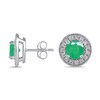 Thumbnail Image 1 of 6.0mm Emerald and 3/8 CT. T.W. Lab-Grown Diamond Frame Vintage-Style Stud Earrings in 14K White Gold