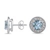 Thumbnail Image 1 of 6.0mm Aquamarine and 3/8 CT. T.W. Lab-Created Diamond Frame Vintage-Style Stud Earrings in 14K White Gold