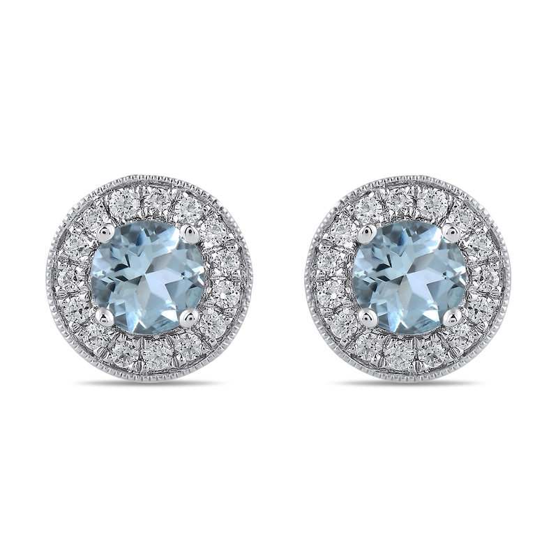 Main Image 2 of 6.0mm Aquamarine and 3/8 CT. T.W. Lab-Created Diamond Frame Vintage-Style Stud Earrings in 14K White Gold