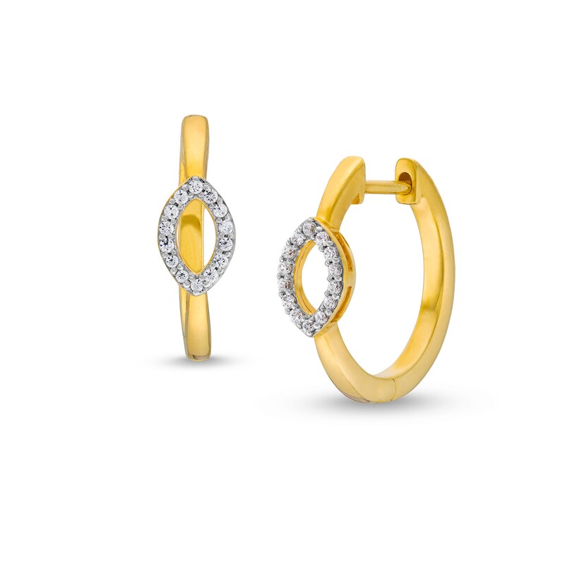 Main Image 1 of 1/10 CT. T.W. Diamond Marquise Outline Hoop Earrings in 10K Gold