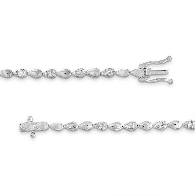 Main Image 3 of 1/2 CT. T.W. Pear-Shaped Multi-Diamond Alternating Line Bracelet in Sterling Silver - 7.25"