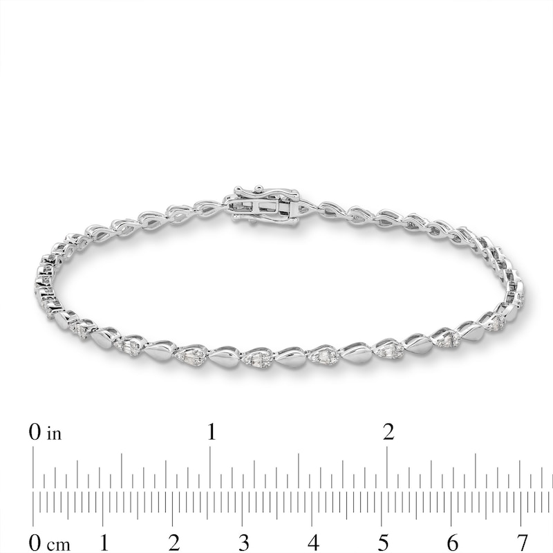 Main Image 4 of 1/2 CT. T.W. Pear-Shaped Multi-Diamond Alternating Line Bracelet in Sterling Silver - 7.25"