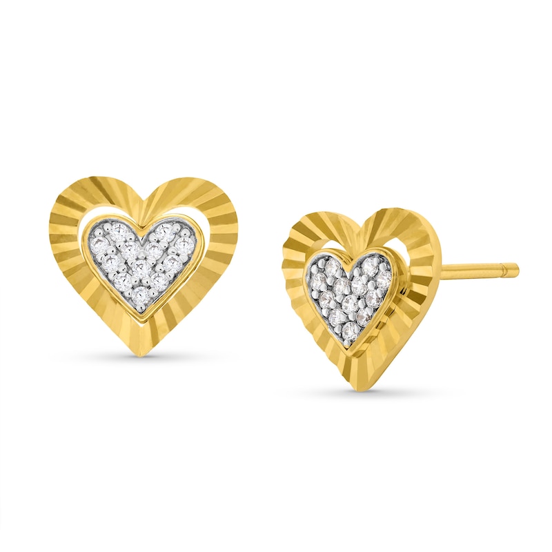 Main Image 1 of 1/10 CT. T.W. Heart-Shaped Multi-Diamond Frame Stud Earrings in 10K Gold