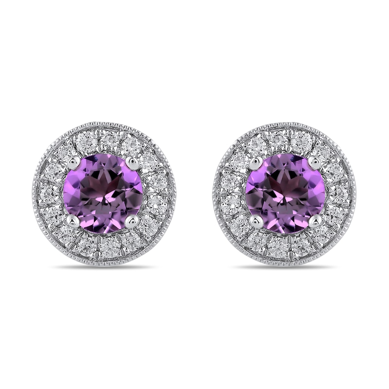 Main Image 2 of 6.0mm Amethyst and 3/8 CT. T.W. Lab-Grown Diamond Frame Vintage-Style Stud Earrings in 14K White Gold