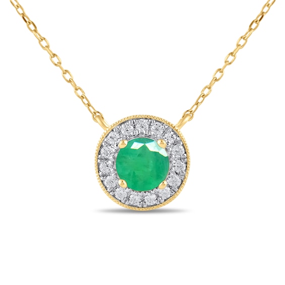 6.0mm Emerald and 1/5 CT. T.w. Lab-Grown Diamond Frame Vintage-Style Necklace in 14K Gold
