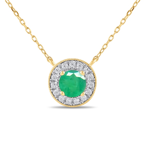 6.0mm Emerald and 1/5 CT. T.w. Lab-Created Diamond Frame Vintage-Style Necklace in 14K Gold