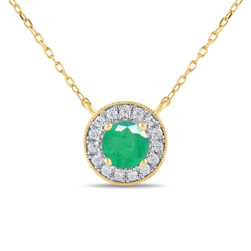 Main Image 1 of 6.0mm Emerald and 1/5 CT. T.W. Lab-Grown Diamond Frame Vintage-Style Necklace in 14K Gold