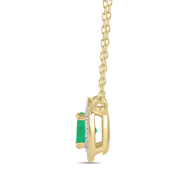 Main Image 2 of 6.0mm Emerald and 1/5 CT. T.W. Lab-Grown Diamond Frame Vintage-Style Necklace in 14K Gold