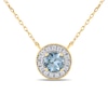 Thumbnail Image 1 of 6.0mm Aquamarine and 1/5 CT. T.W. Lab-Grown Diamond Frame Vintage-Style Necklace in 14K Gold