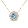 Thumbnail Image 0 of 6.0mm Aquamarine and 1/5 CT. T.W. Lab-Created Diamond Frame Vintage-Style Necklace in 14K Gold