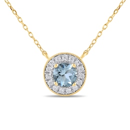 6.0mm Aquamarine and 1/5 CT. T.W. Lab-Grown Diamond Frame Vintage-Style Necklace in 14K Gold