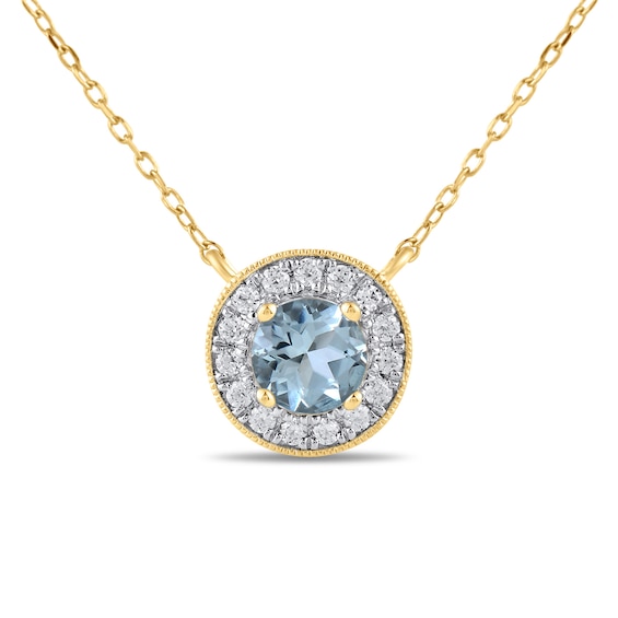 6.0mm Aquamarine and 1/5 CT. T.w. Lab-Grown Diamond Frame Vintage-Style Necklace in 14K Gold